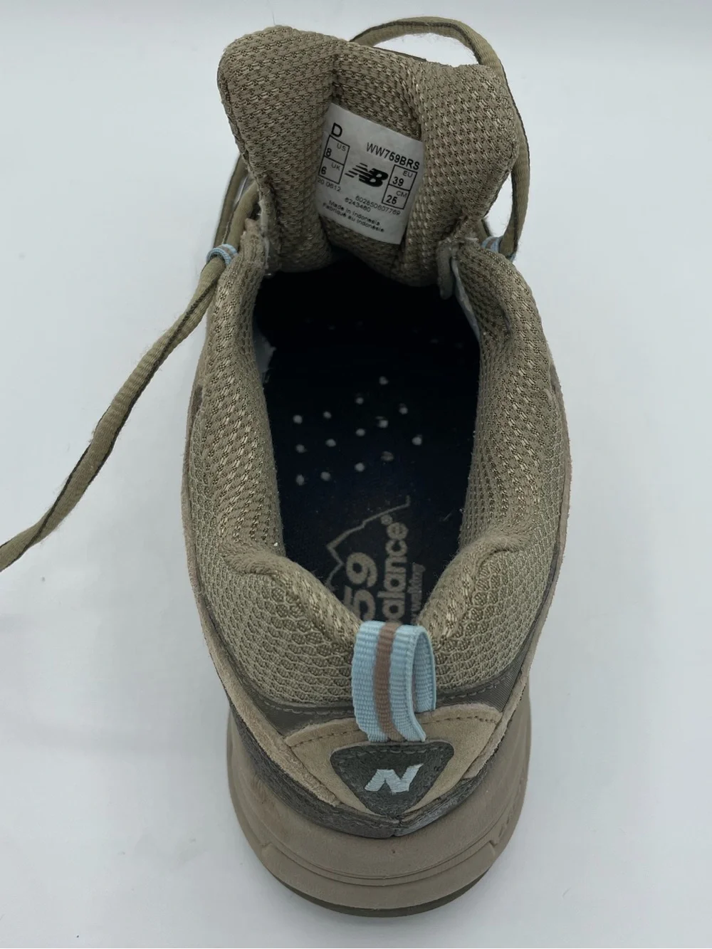 New Balance 759 Country Trail Walking Taupe Suede Athletic Sneakers Blue Trim